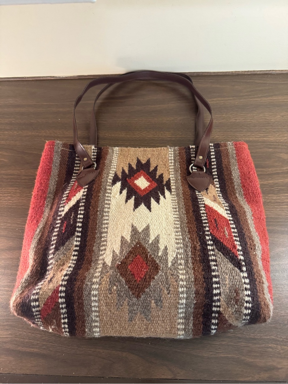 Southwestern Woven Tote Bag Aztec Kilim Western Boho Shoulder Bag Rust Brown
